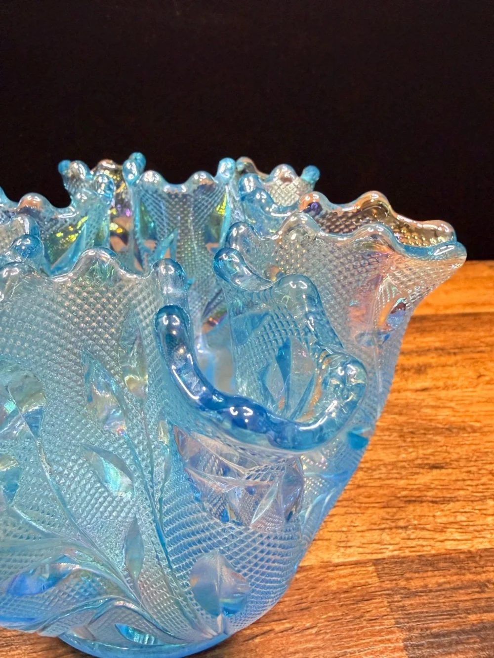 1980s WESTMORELAND Blue Iridescent Vase
